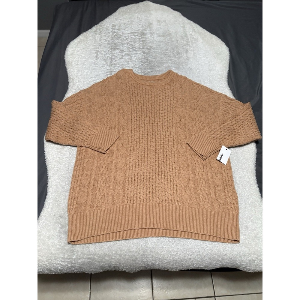 Sonoma Women Large L NWT Beda Tan Cable Knit Sweater Crewneck Cozy Camel New